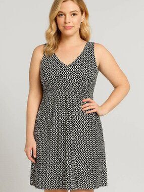Sleeveless Sz L Floral Miniprint Empire High Waist Stretch Rayon Jersey Dress